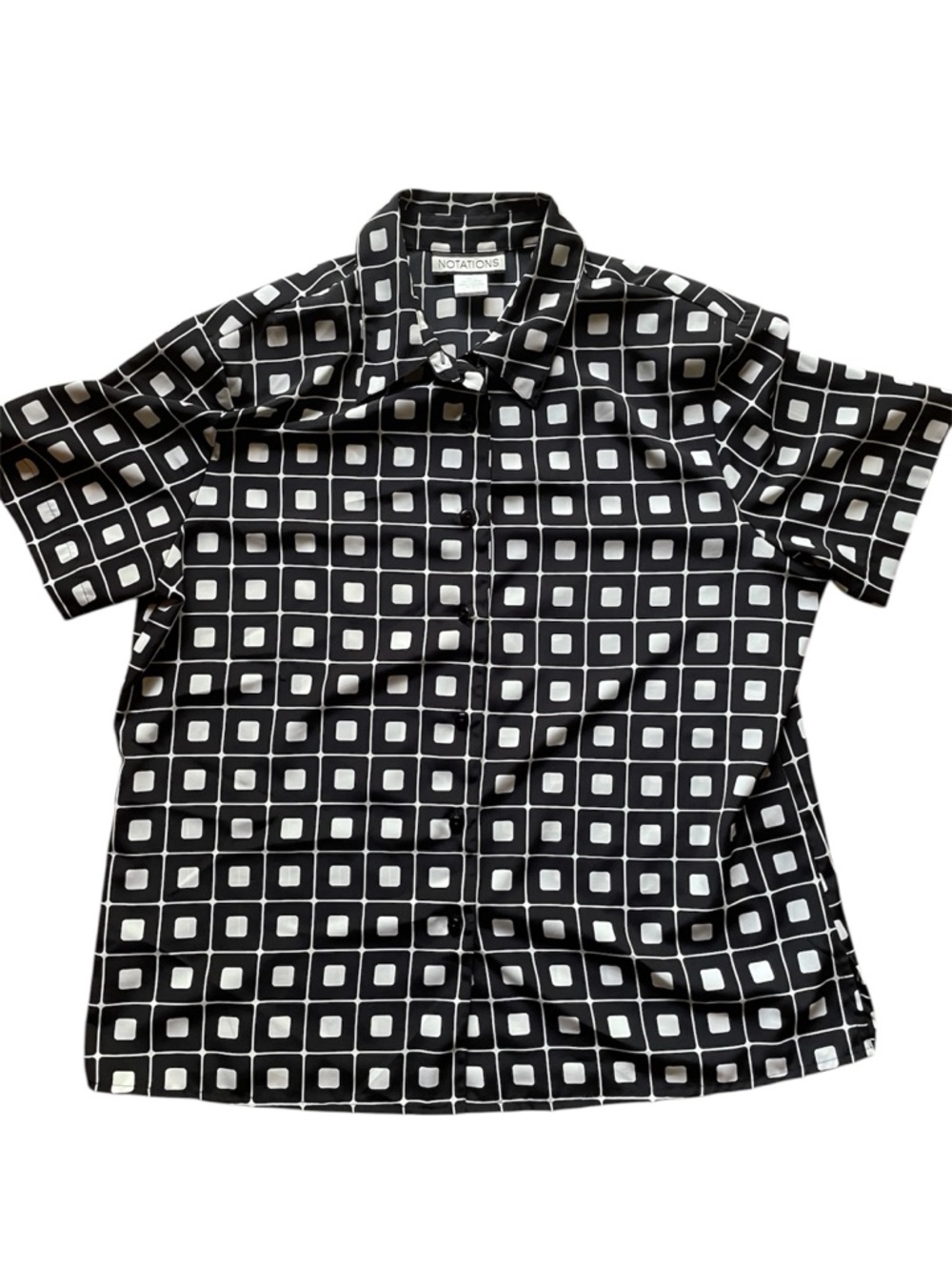 Notations vintage Black & White Geometric Short Sleeve button up Shirt women’s L